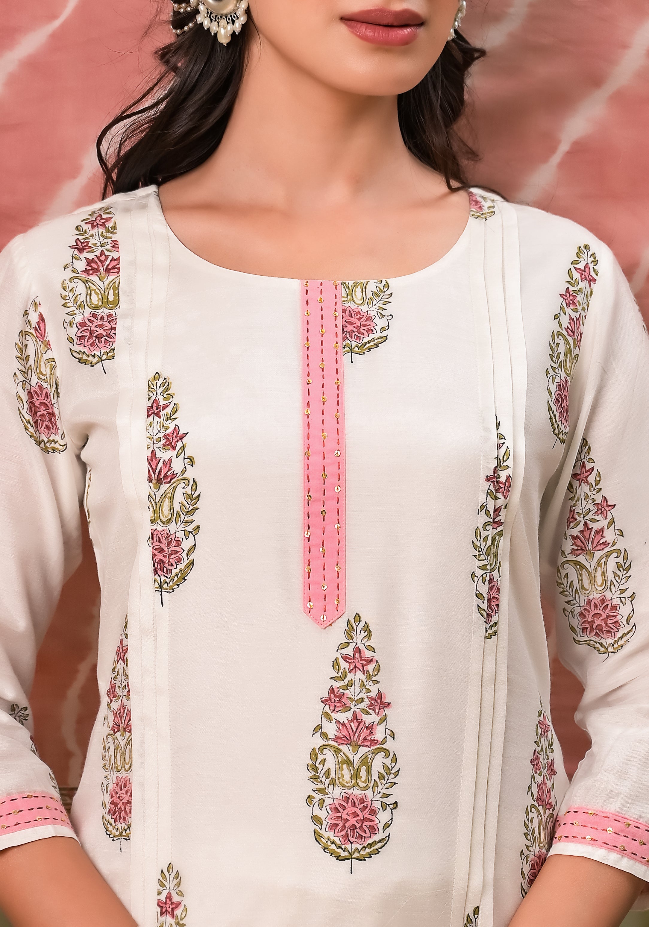 Pegaam Block Print Embellished Muslin Kurta