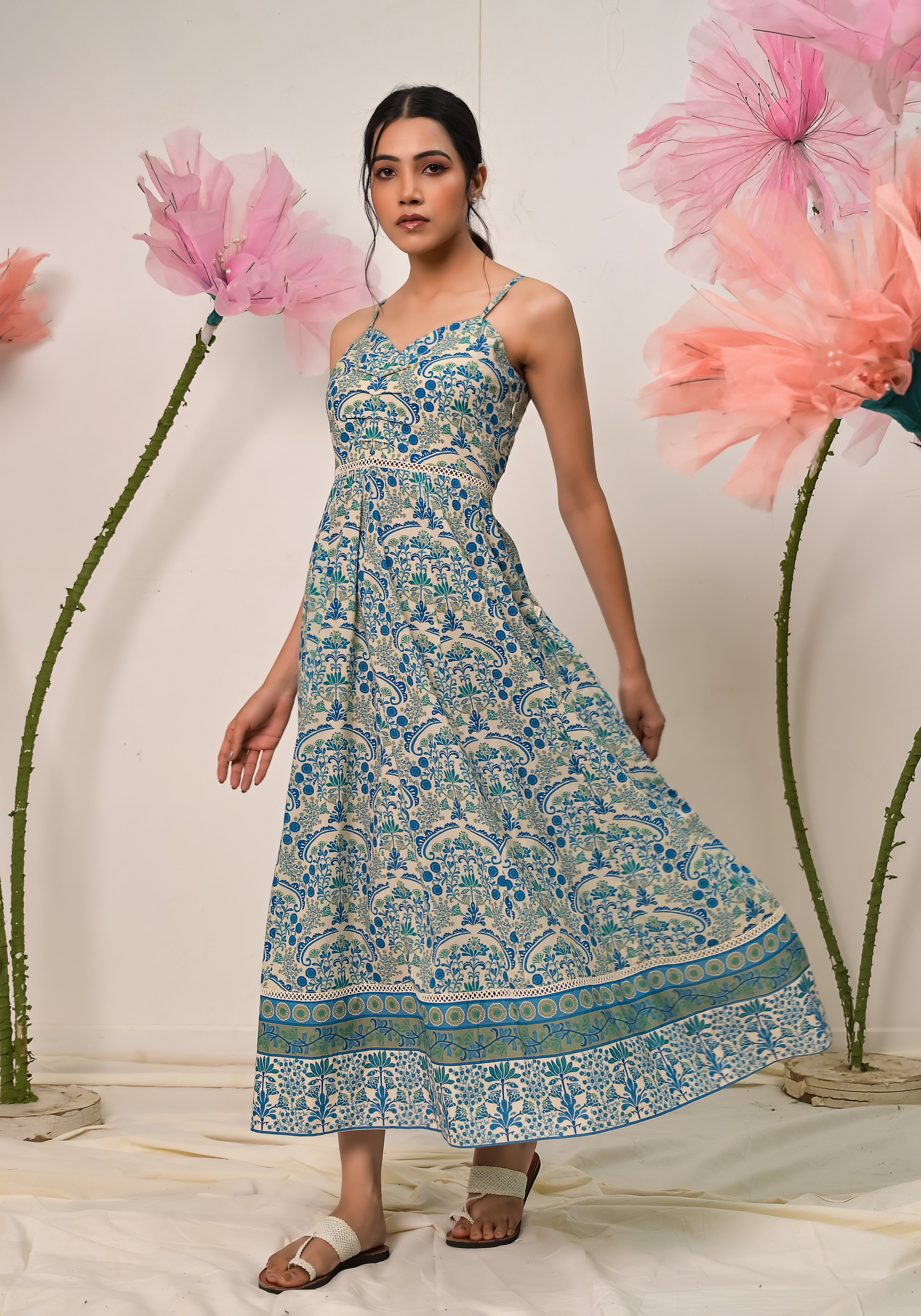 Florentina contemporary floral Print strap cotton dress