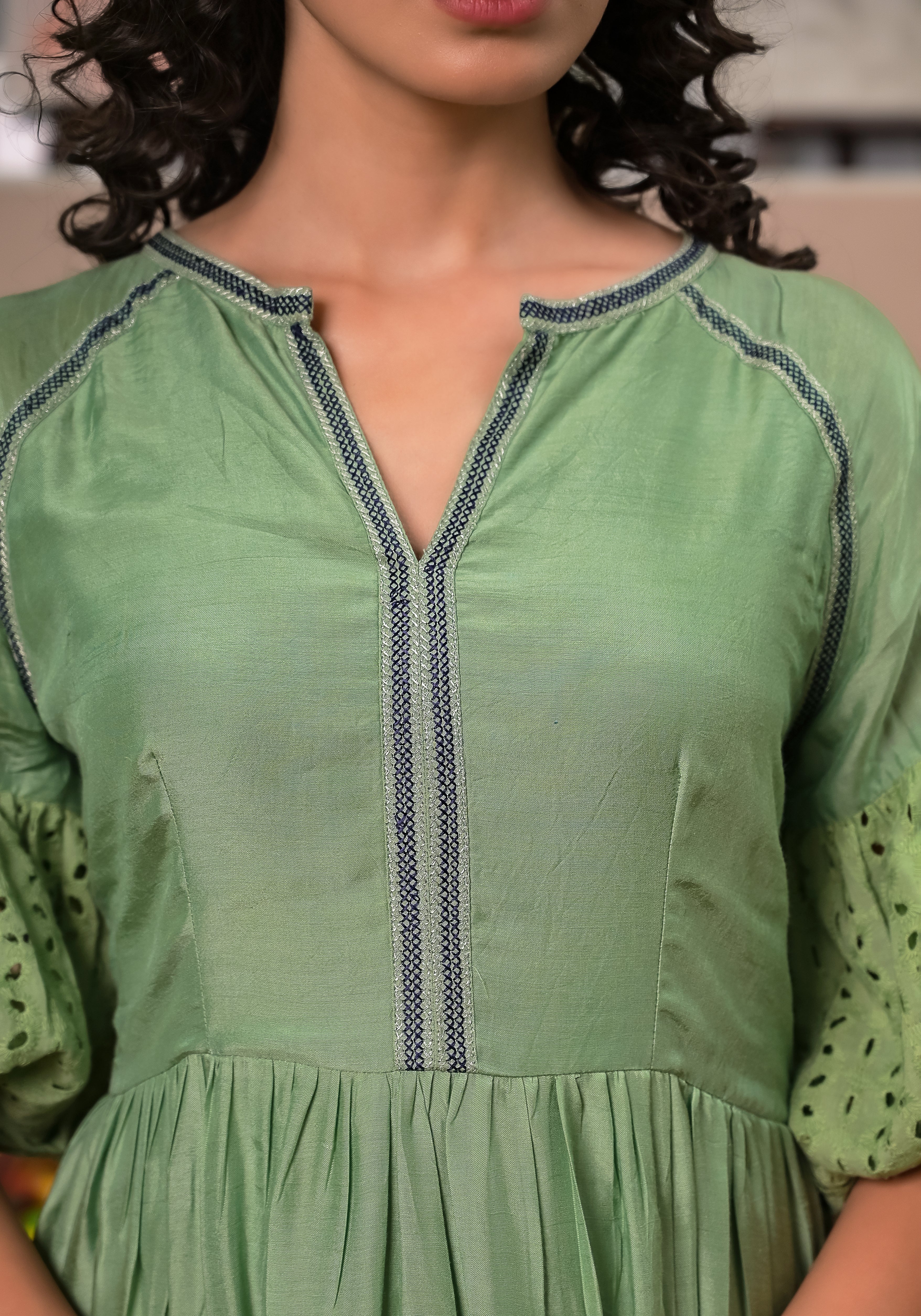 Boho Green Patch Pocket Dress