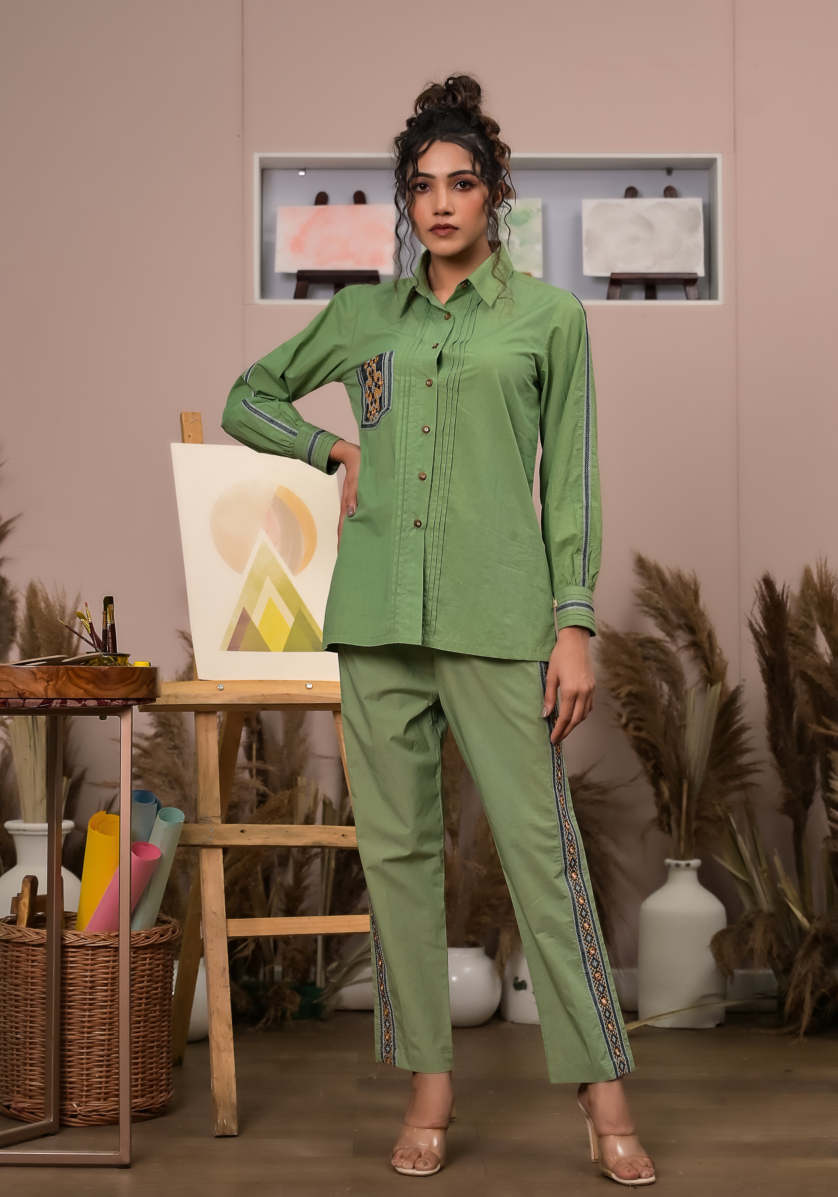 Green Patch Pocket Shirt Co-ord (Set of 2)