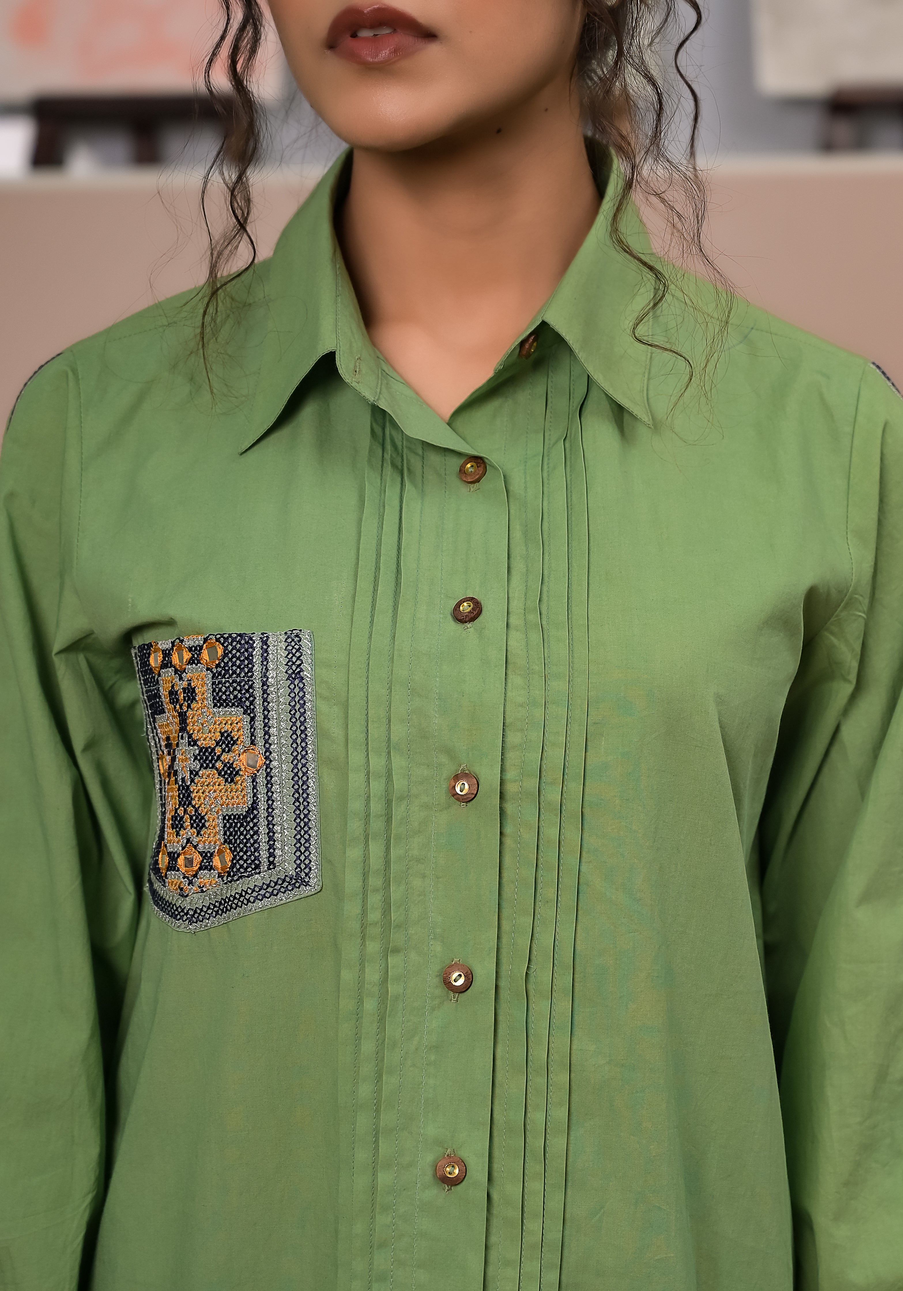 Green Patch Pocket Shirt Co-ord (Set of 2)