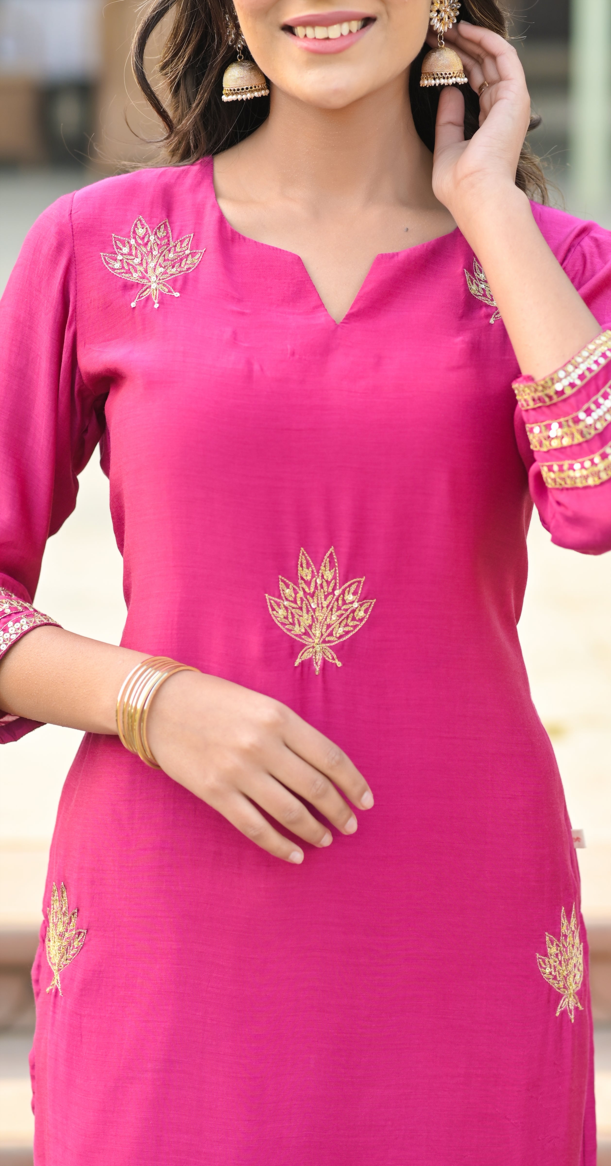 Hot Pink Lotus Buti Kurta