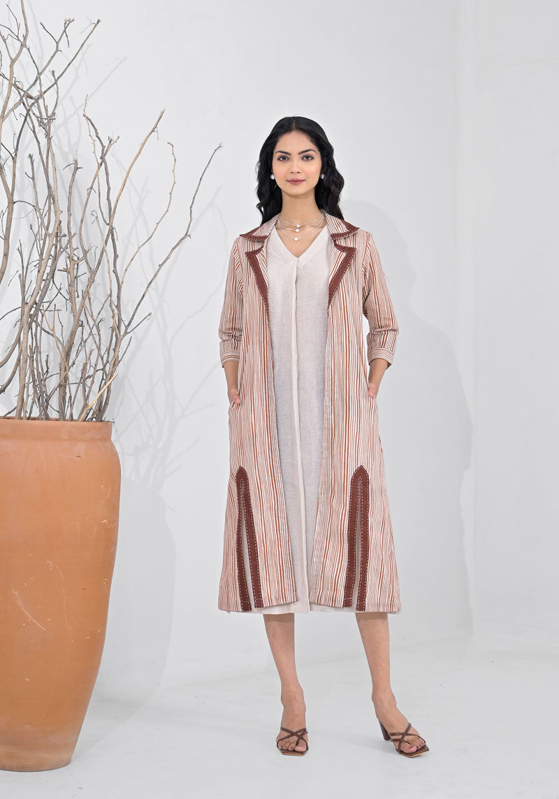 Breeze Brown Stripe Jacket Dress Set - 2pcs