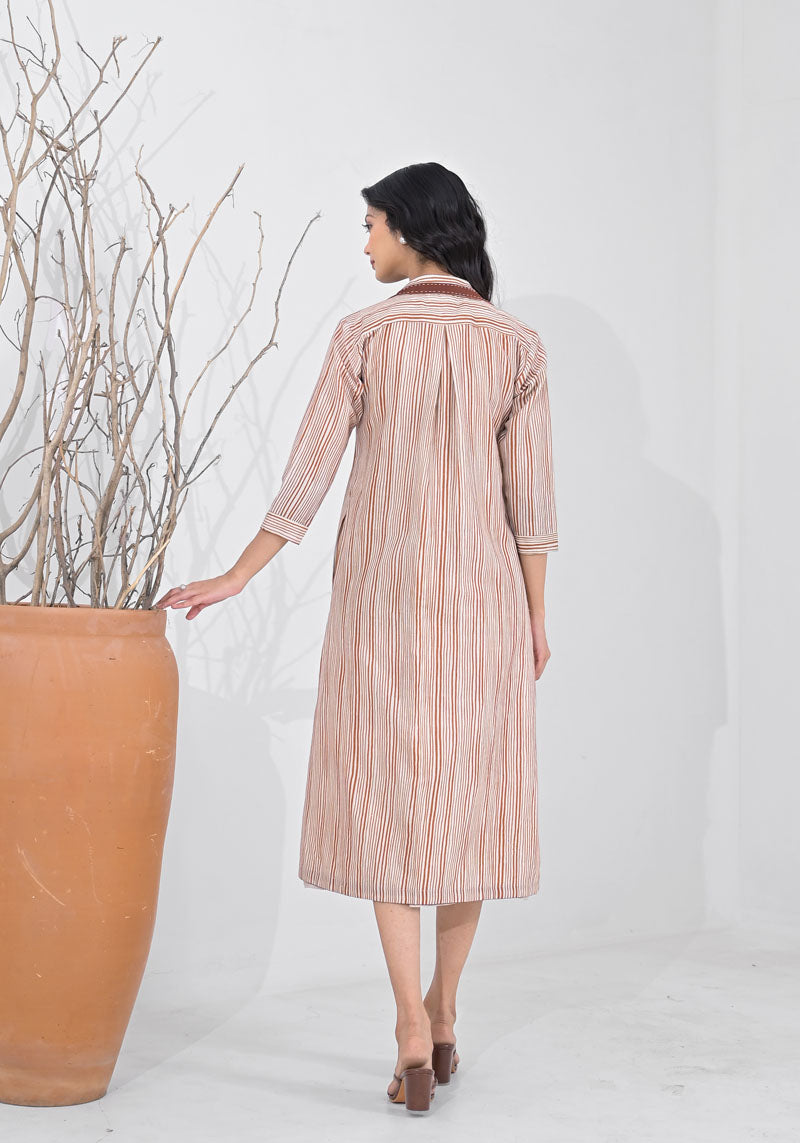 Breeze Brown Stripe Jacket Dress Set - 2pcs