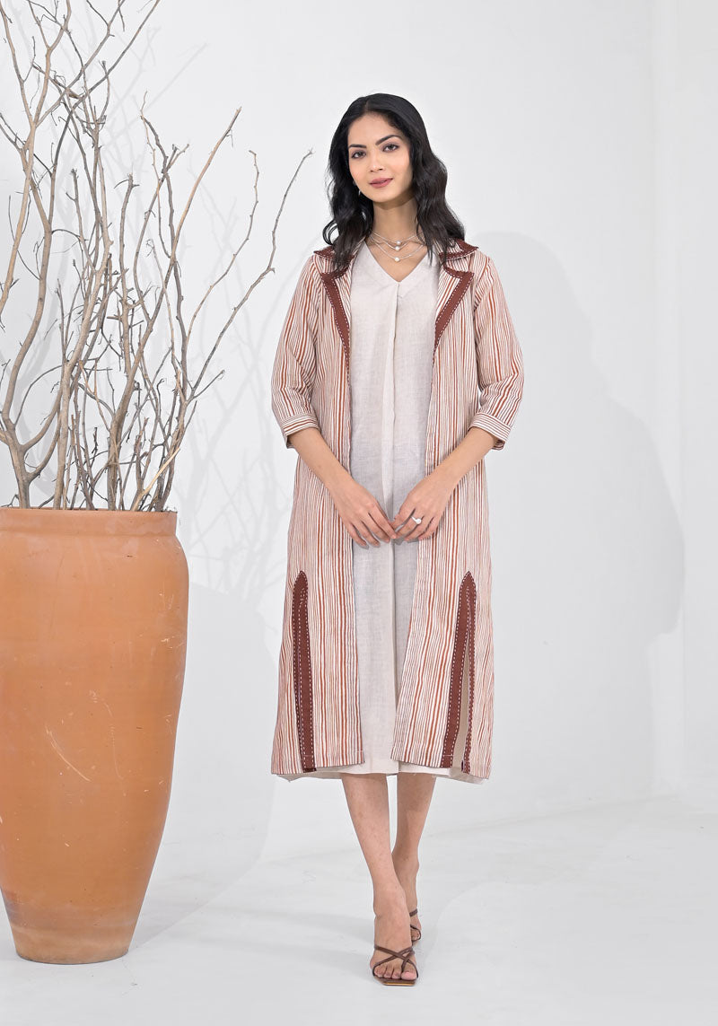 Breeze Brown Stripe Jacket Dress Set - 2pcs