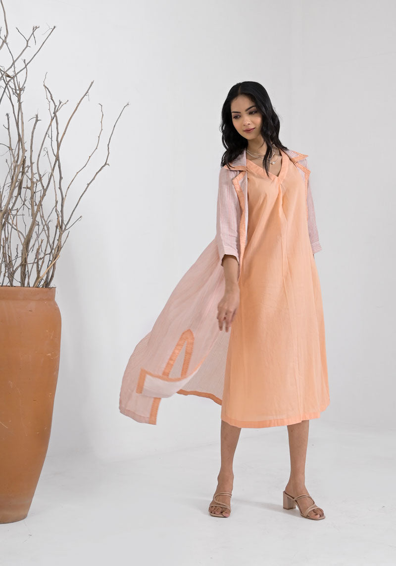 Breeze Peach Stripe  Jacket Dress Set-2pcs