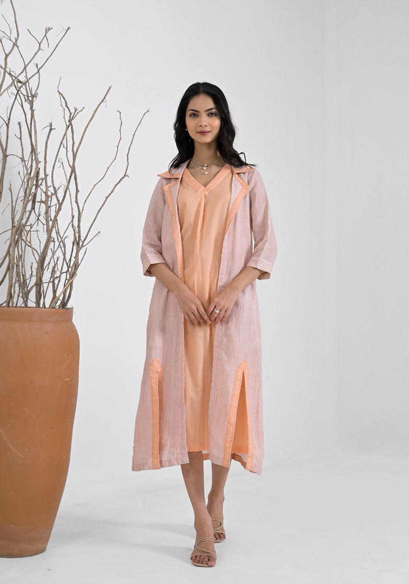 Breeze Peach Stripe  Jacket Dress Set-2pcs