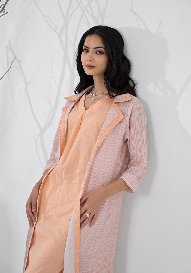 Breeze Peach Stripe  Jacket Dress Set-2pcs