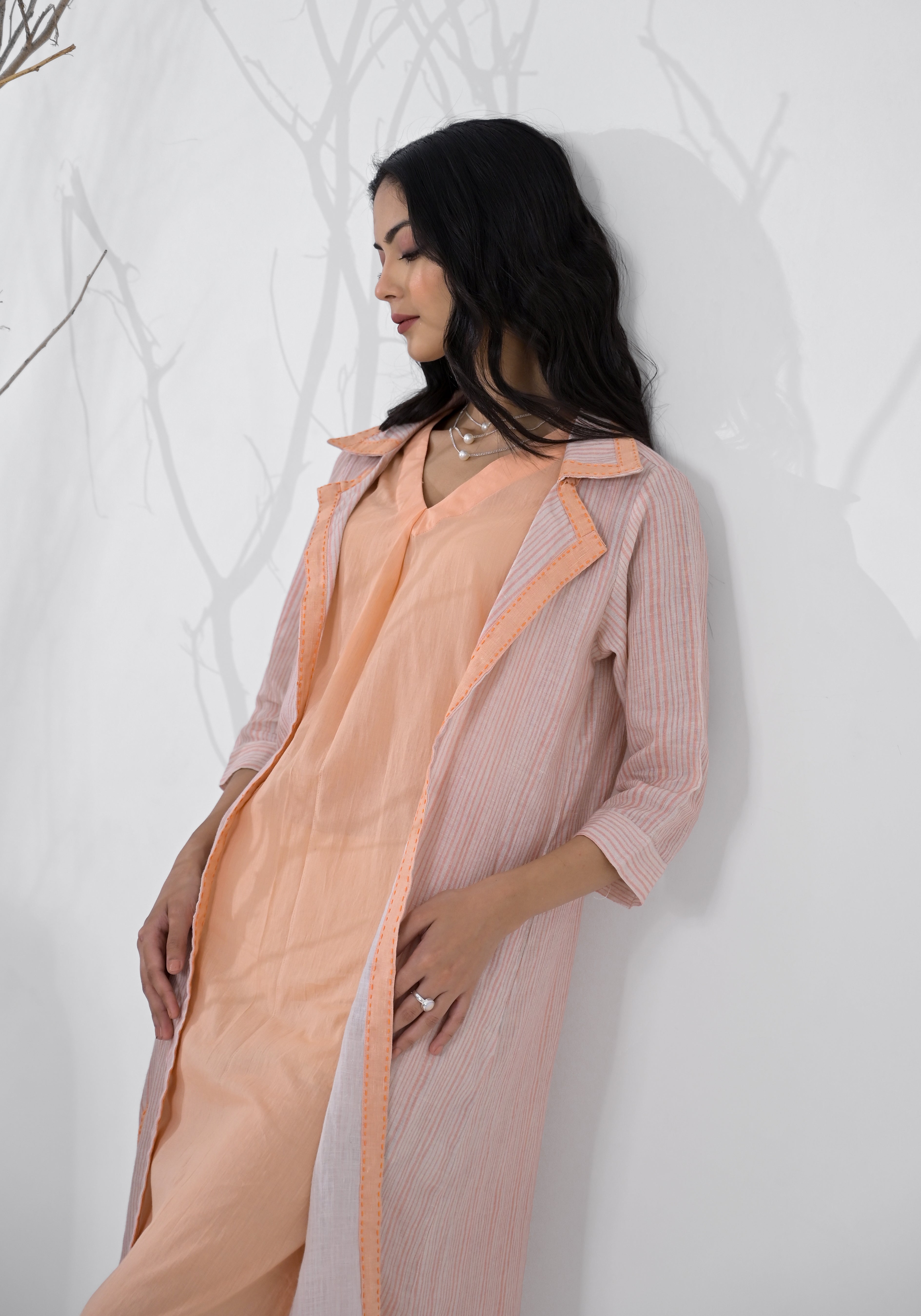 Breeze Peach Stripe  Jacket Dress Set-2pcs