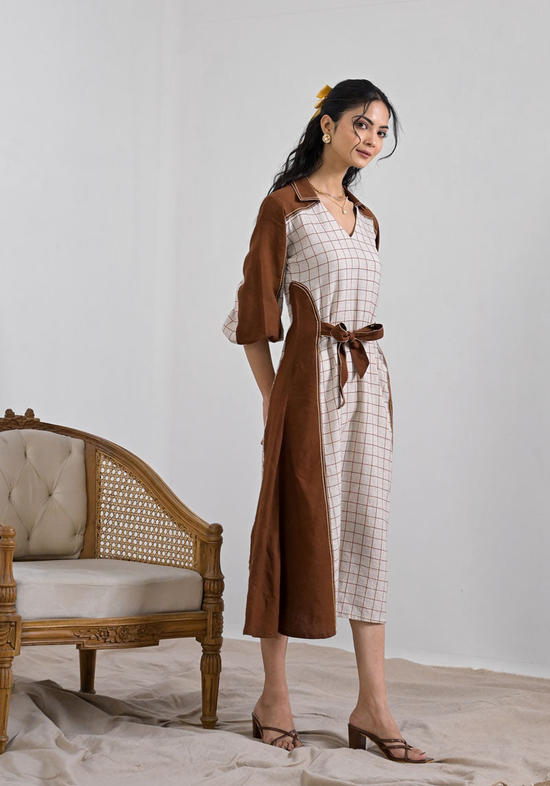 Breeze Brown Check Patch Dress