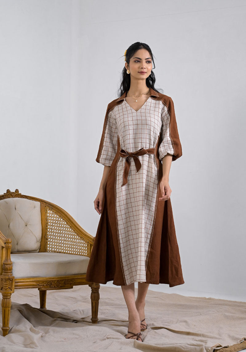 Breeze Brown Check Patch Dress