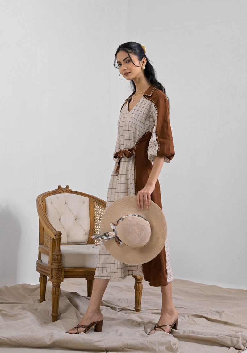 Breeze Brown Check Patch Dress