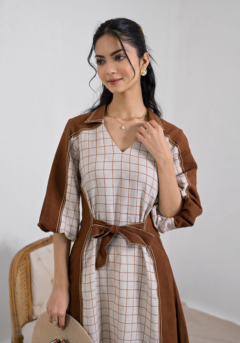 Breeze Brown Check Patch Dress