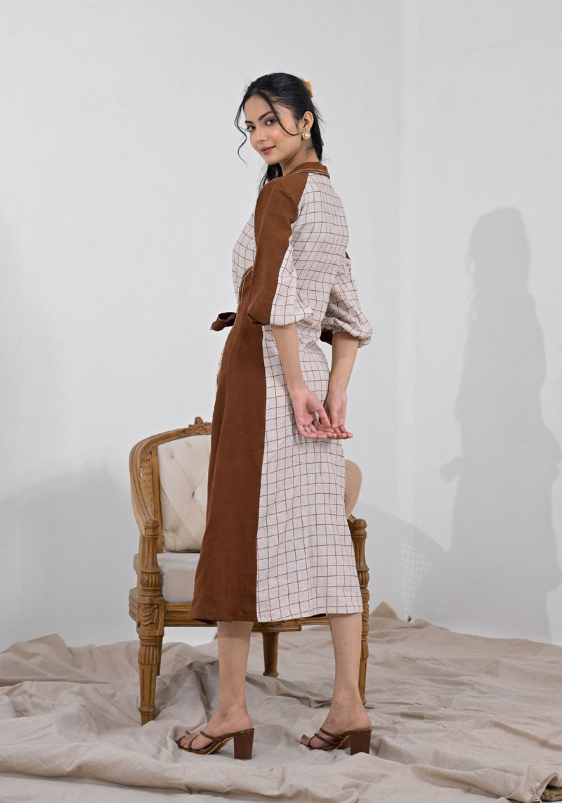 Breeze Brown Check Patch Dress