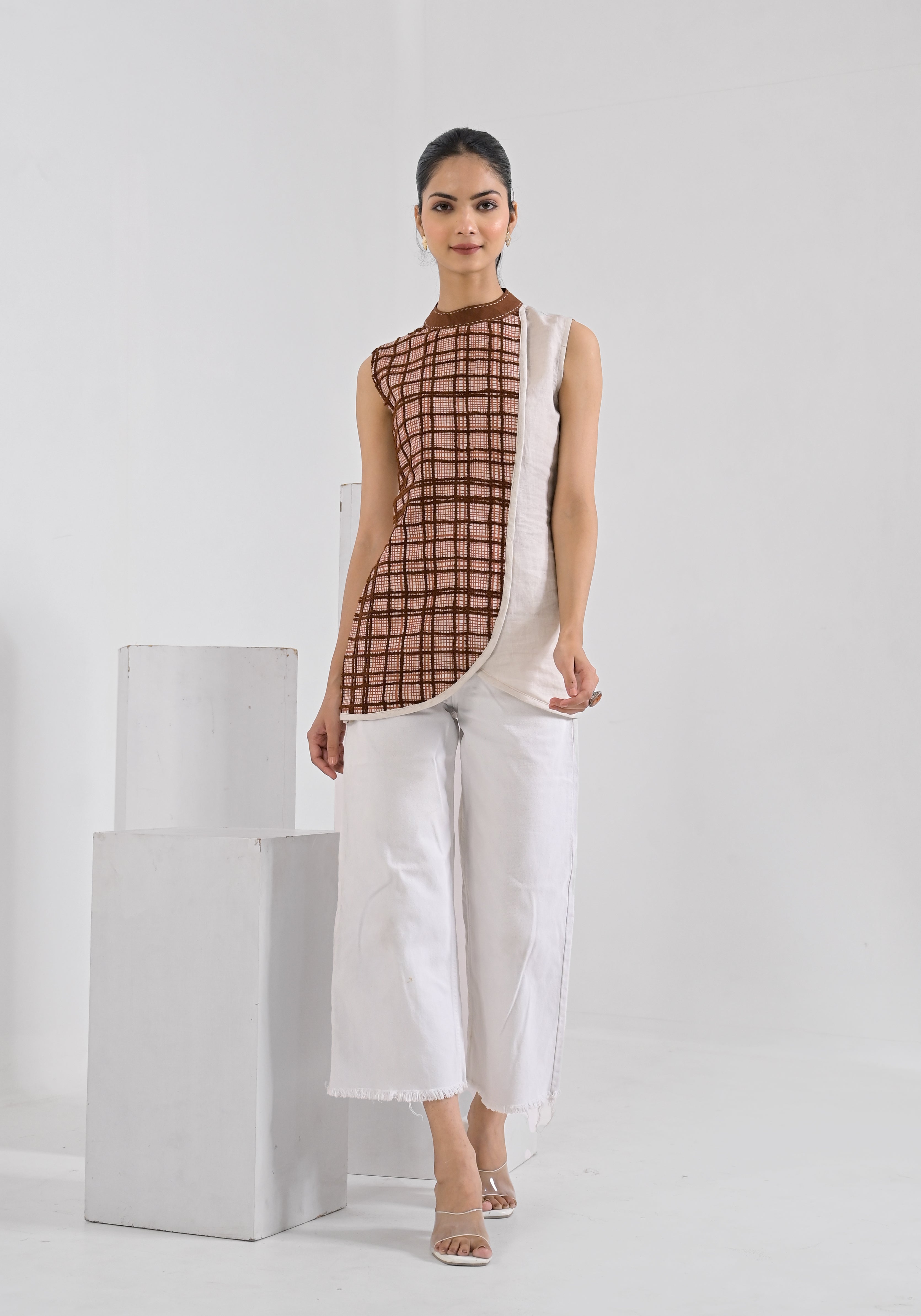 Brown Aari Check Tunic