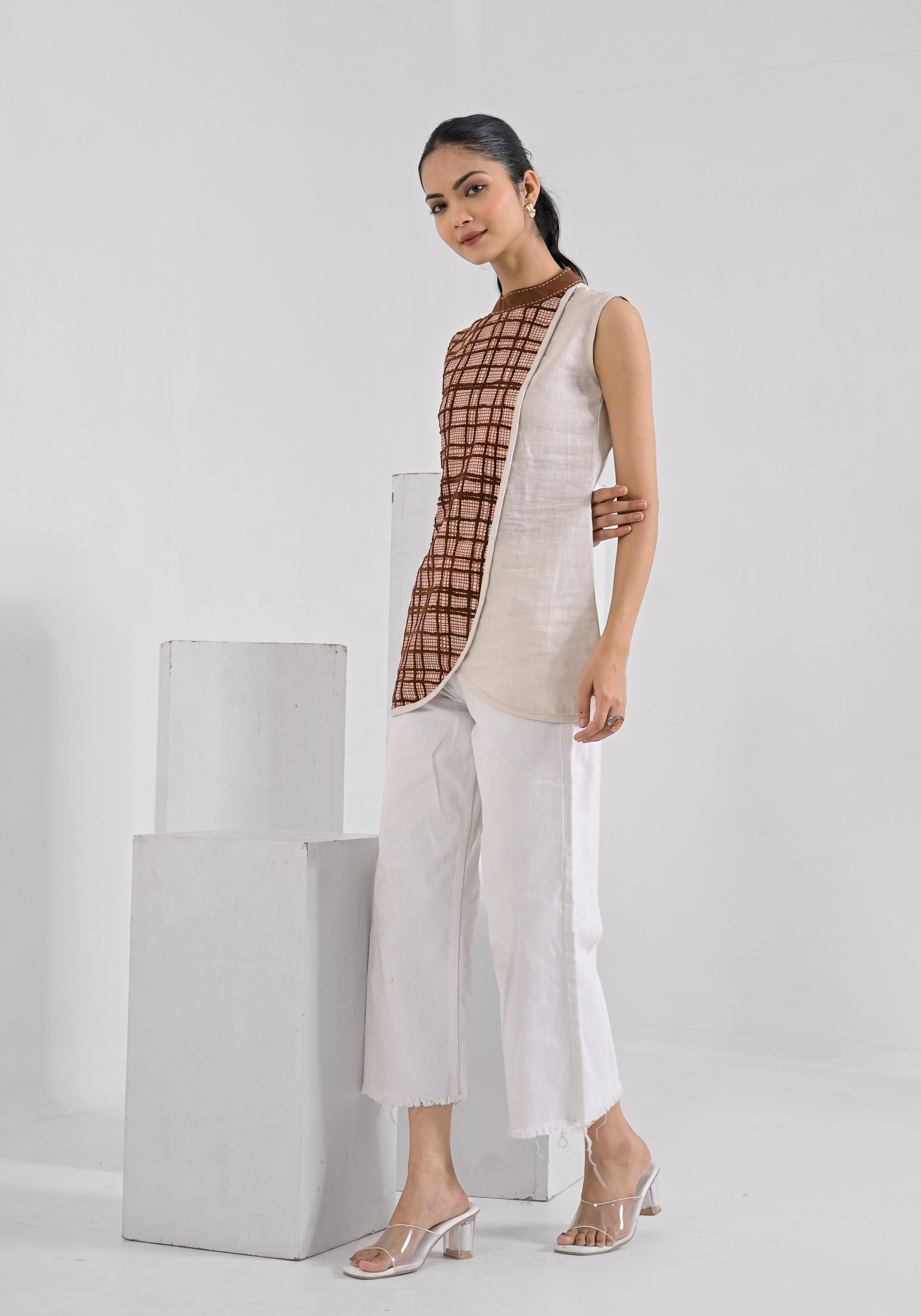 Brown Aari Check Tunic