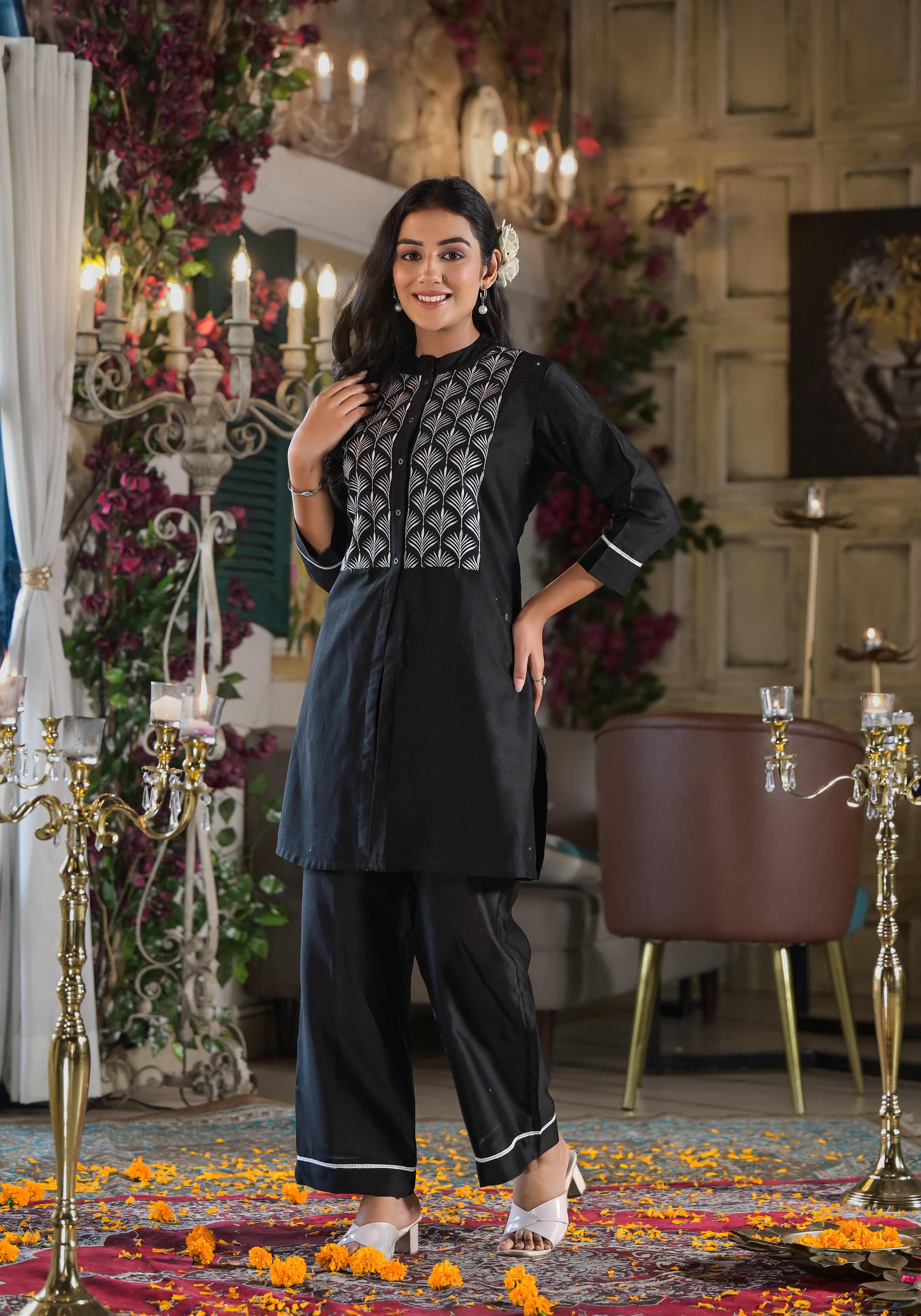 Black Chanderi Co-ord set -2pcs