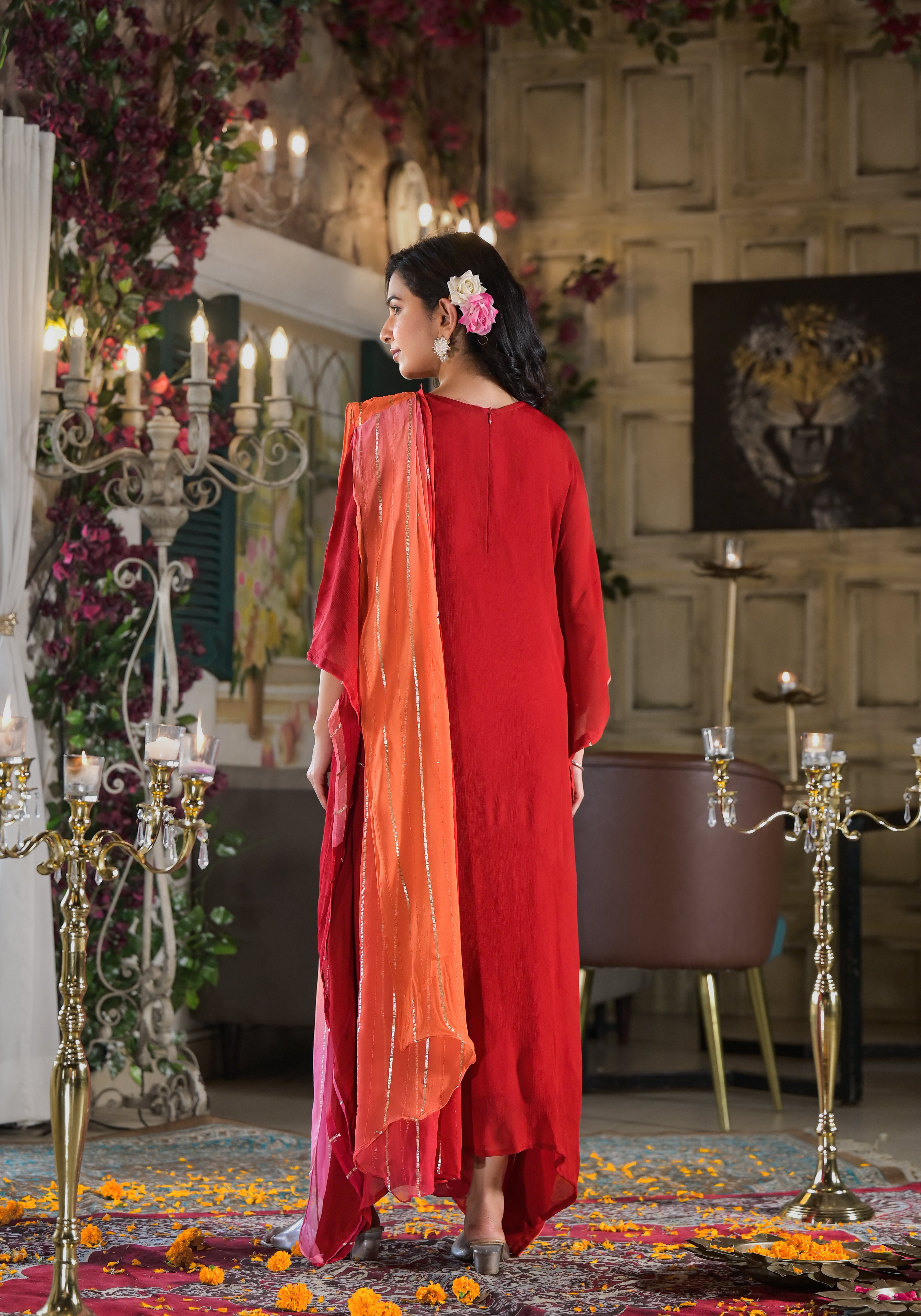 Karwachauth Special Chinnon Drape Kaftan Style Dress