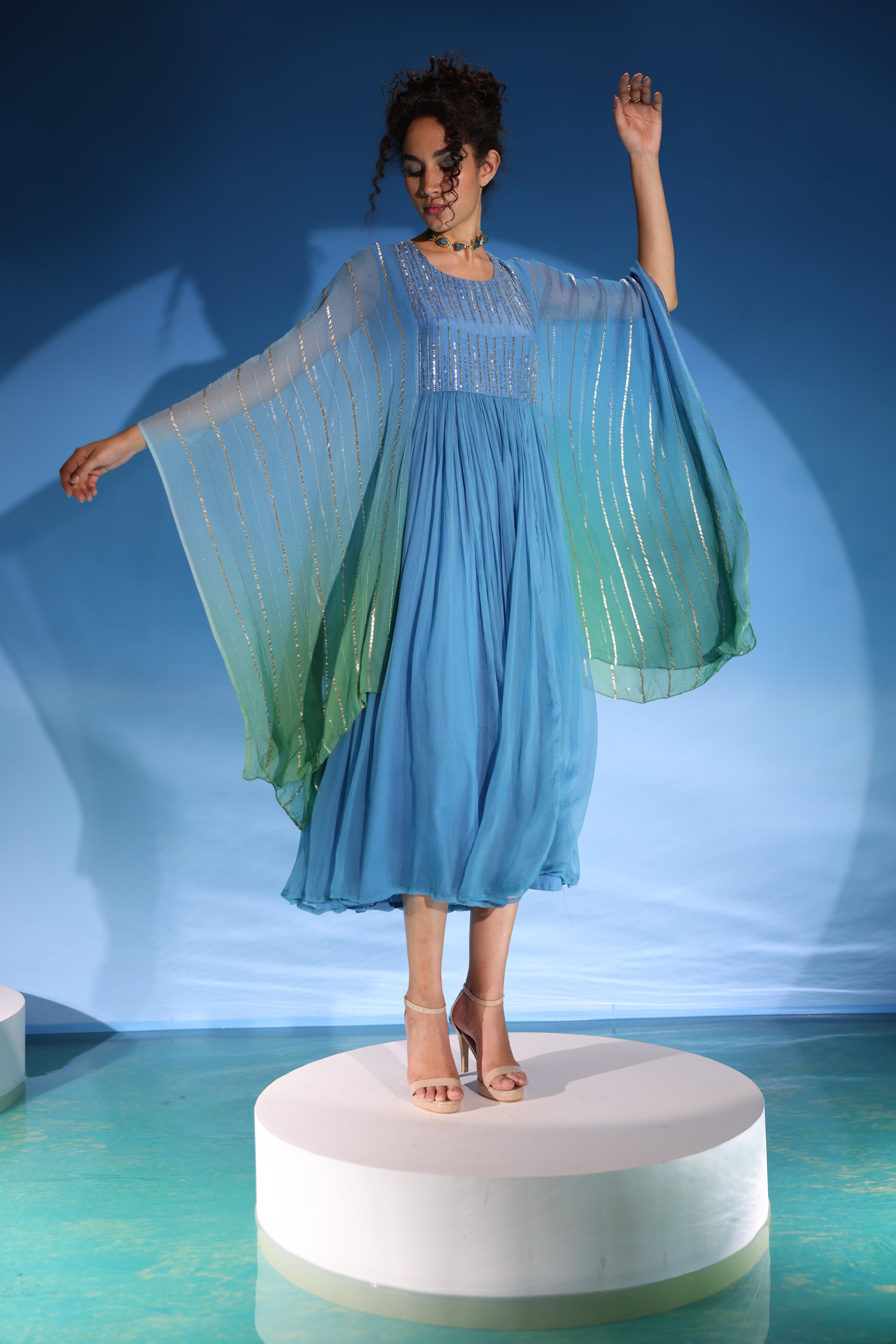 Chiffon Kaftan Sequined Embellished Dress