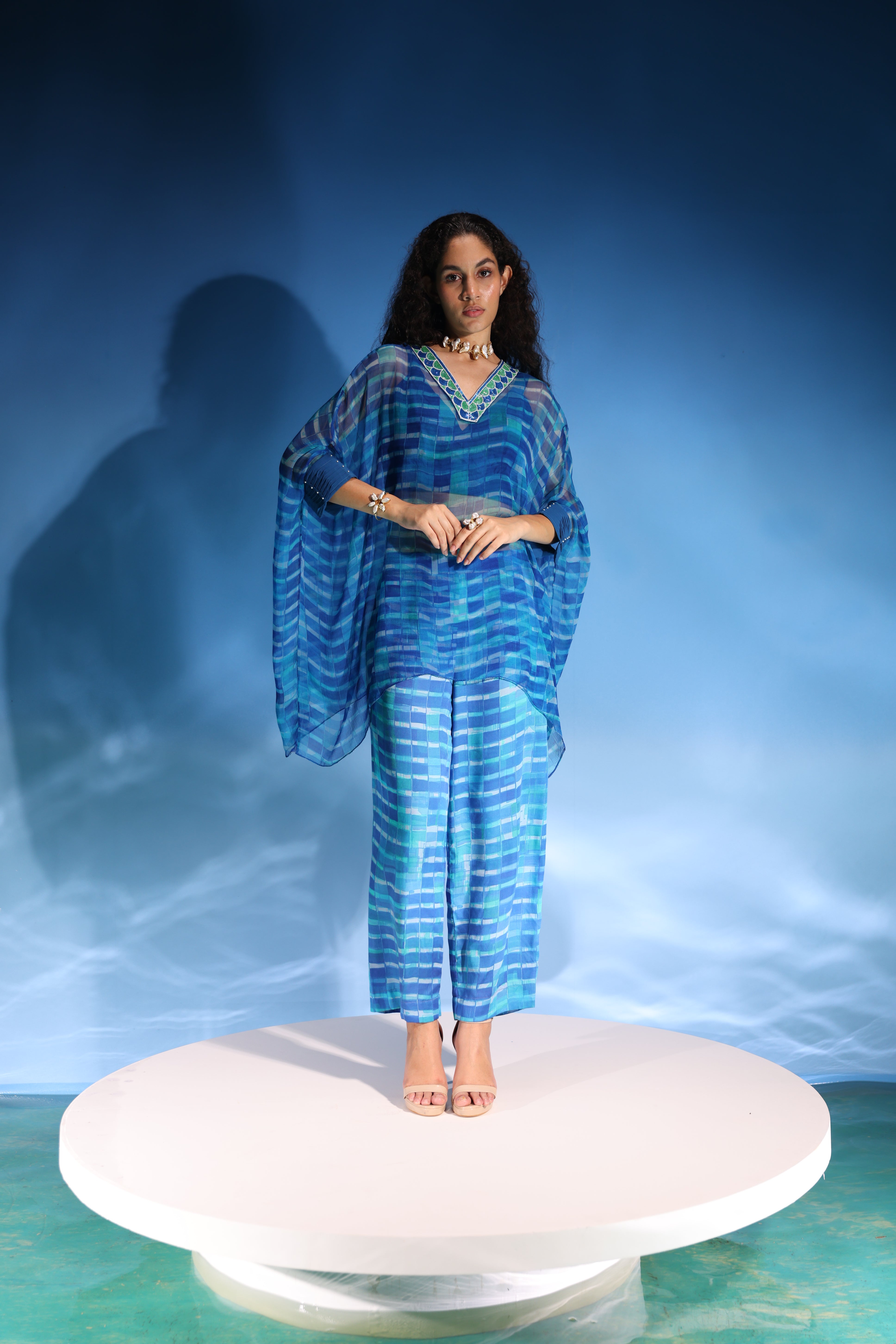 Stripe V-neck Chiffon Kaftan