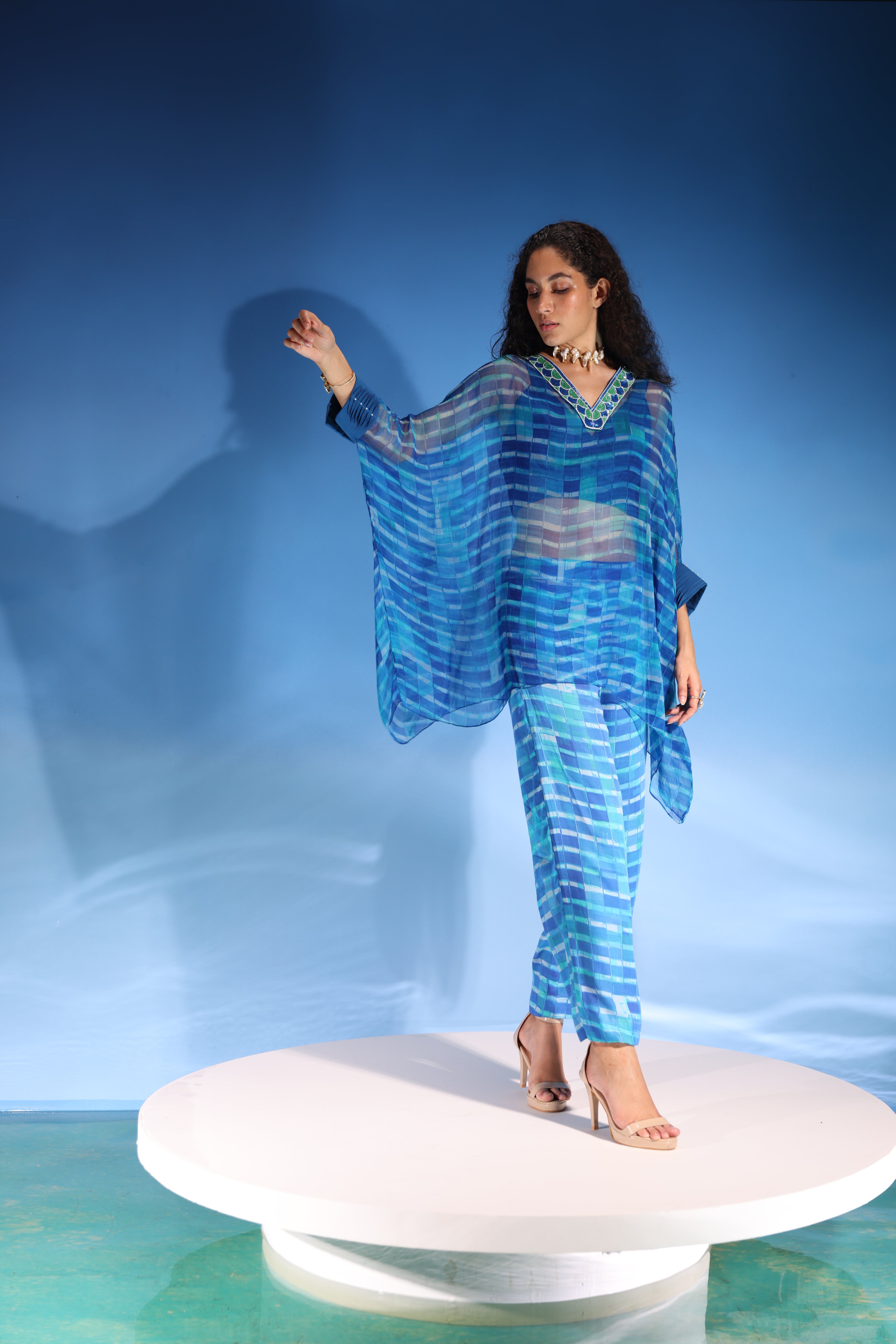 Stripe V-neck Chiffon Kaftan