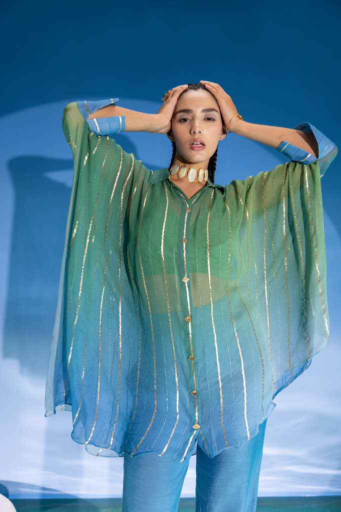 Aquarius Ombre georgette kaftan set-3pcs