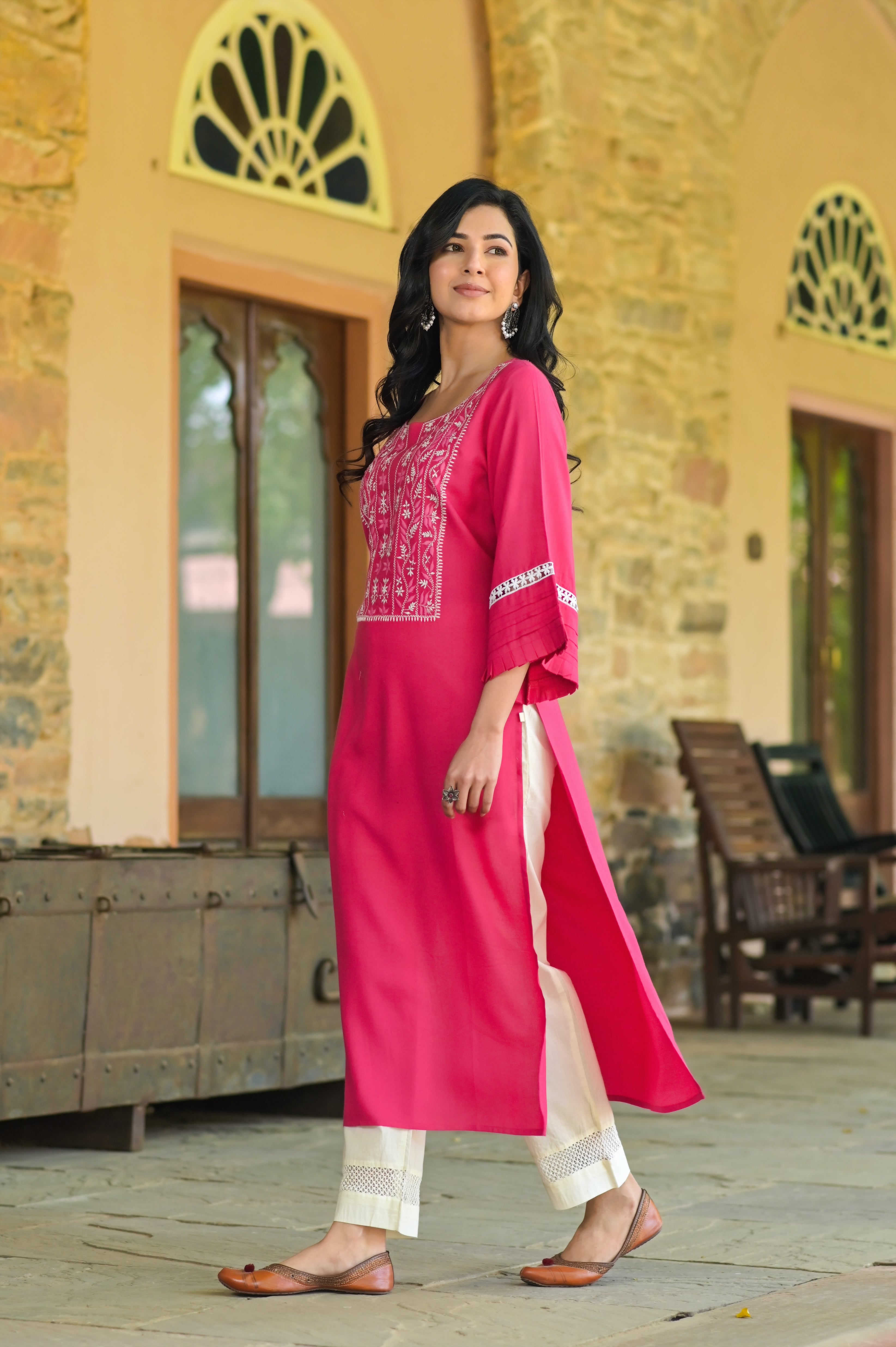 Rayon Pink Kurta Set-2pcs