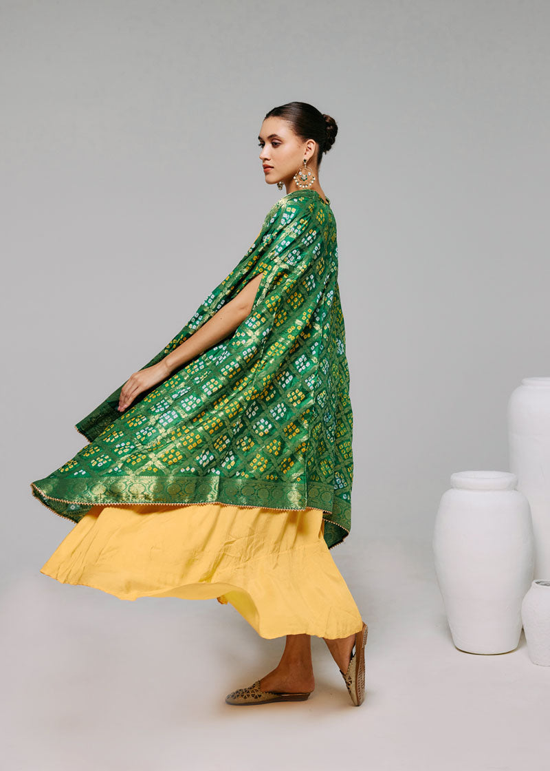 DRAPE YELLOW BANDHINI CAPE SET