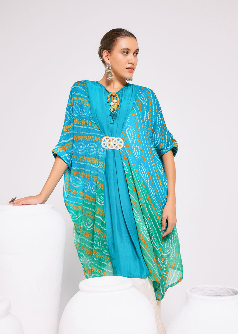 TURQUOISE EMBROIDERED BELT KAFTAN