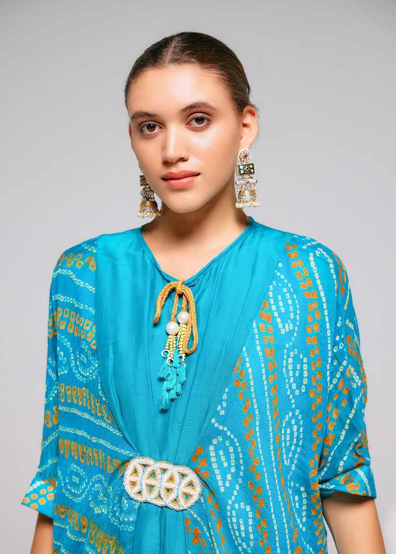 TURQUOISE EMBROIDERED BELT KAFTAN