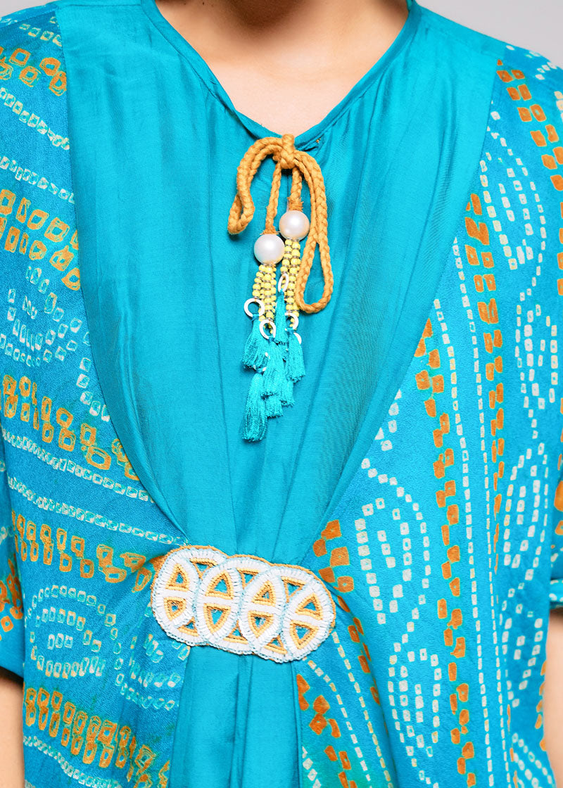 TURQUOISE EMBROIDERED BELT KAFTAN