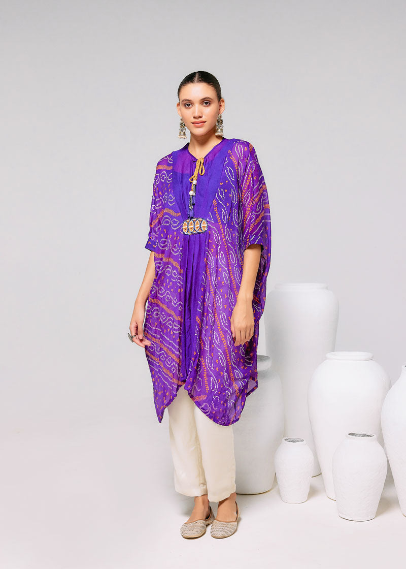 PURPLE EMBROIDERED BELT KAFTAN