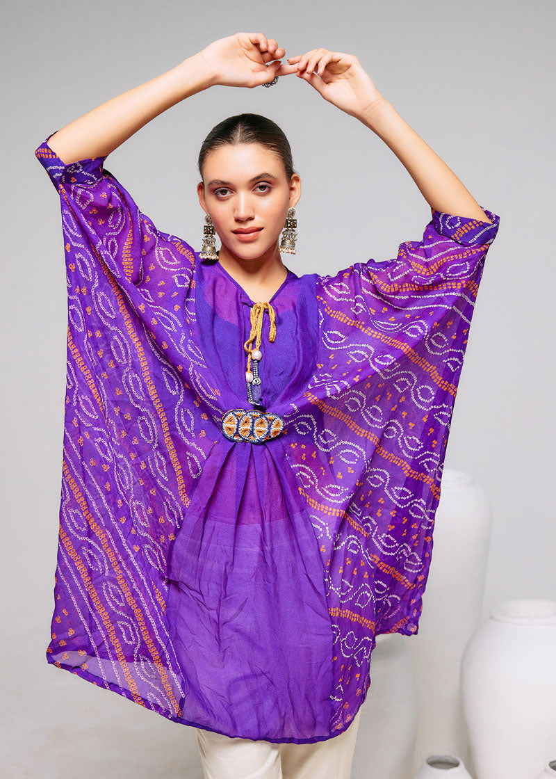 PURPLE EMBROIDERED BELT KAFTAN