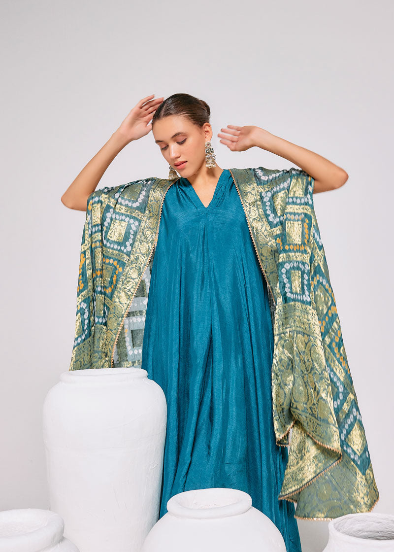 DRAPE COBALT BANDHINI CAPE SET