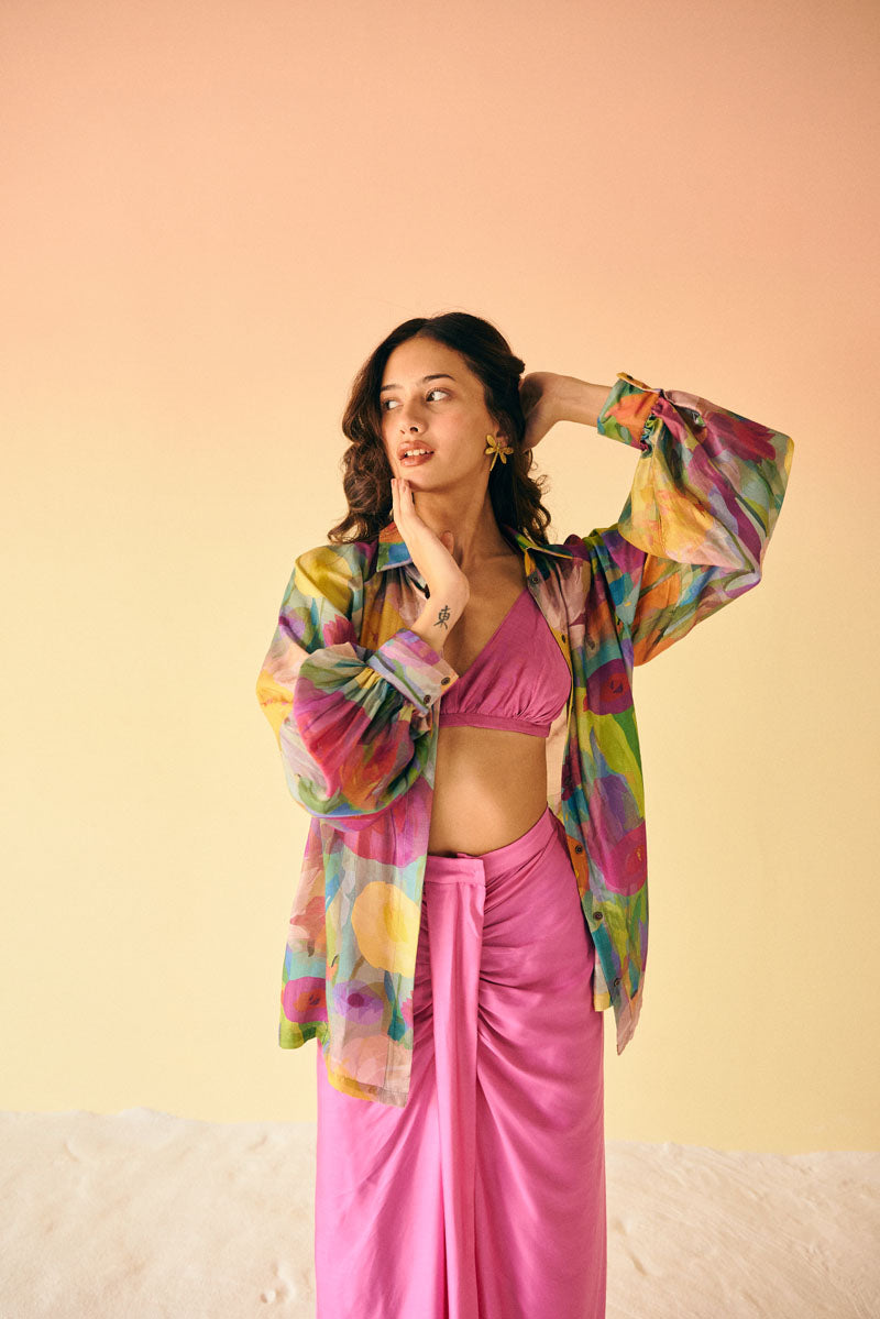 MULTICOLORED SHIRT WITH Dhoti SKIRT