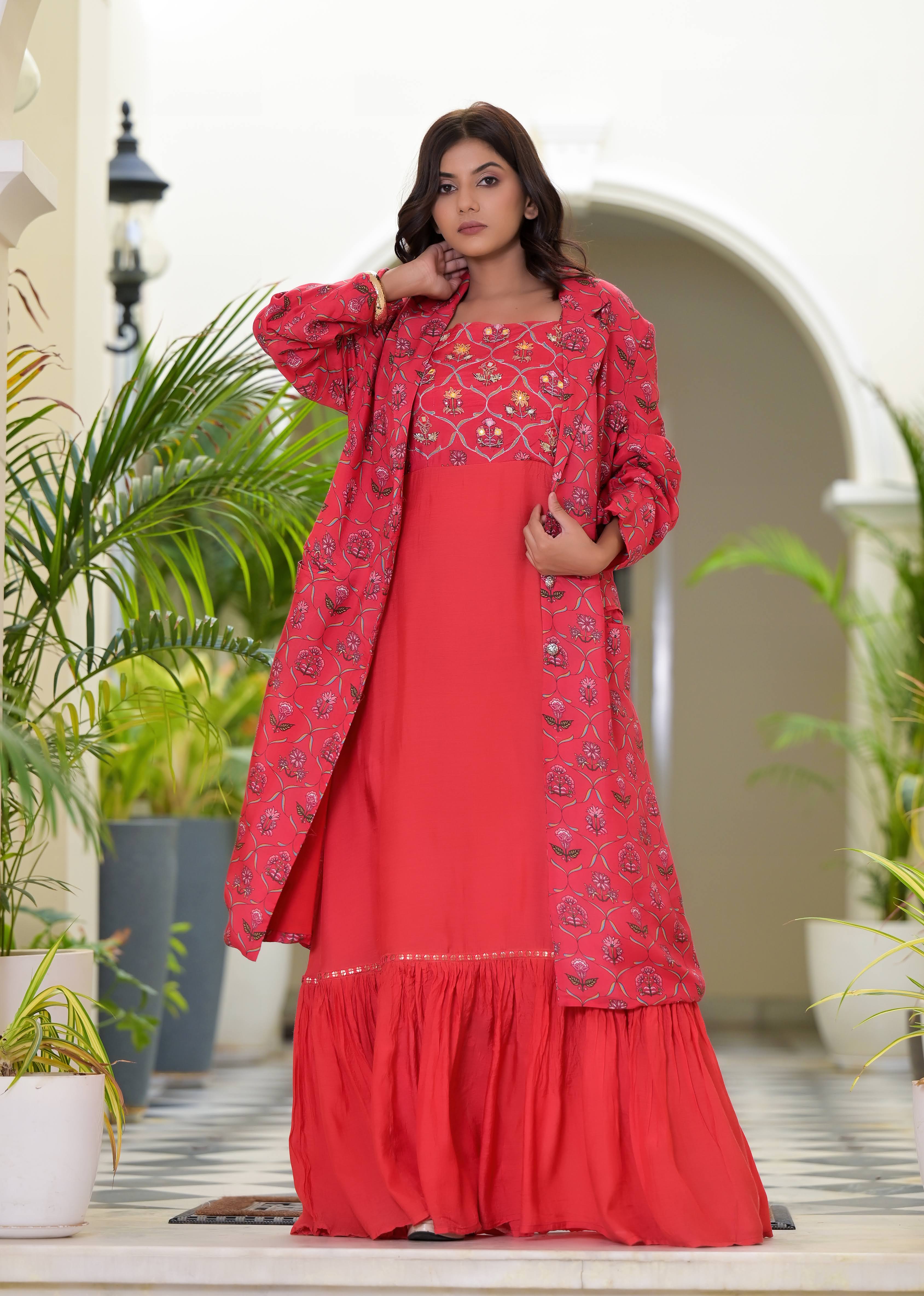 Gulaal Red Long Dress (With Jacket)