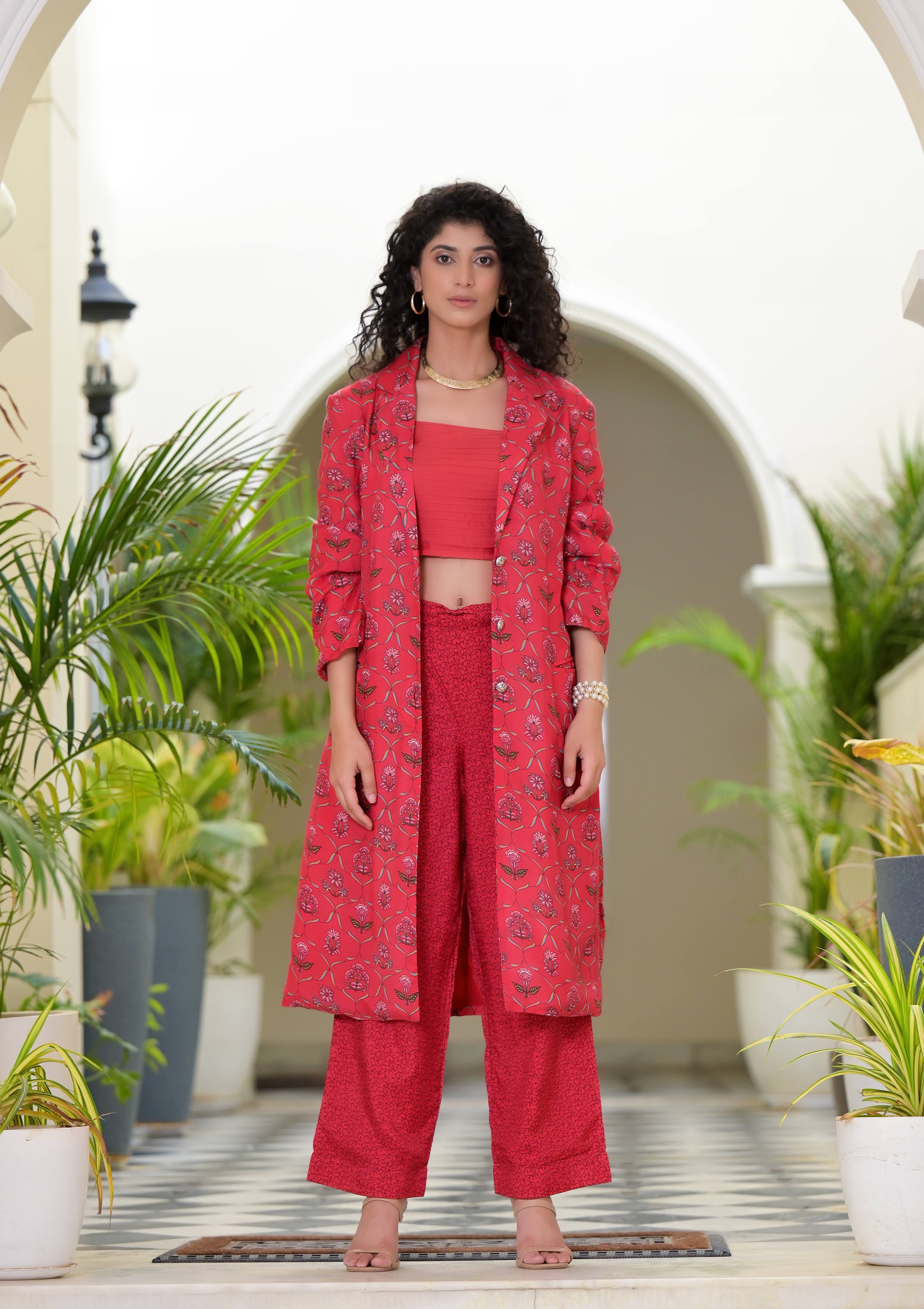Gulaal Red Co-ord Set-3Pcs
